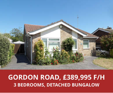 GORDON ROAD, £389,995 F/H 3 BEDROOMS, DETACHED BUNGALOW