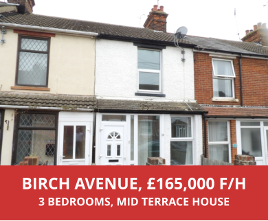 BIRCH AVENUE, £165,000 F/H 3 BEDROOMS, MID TERRACE HOUSE